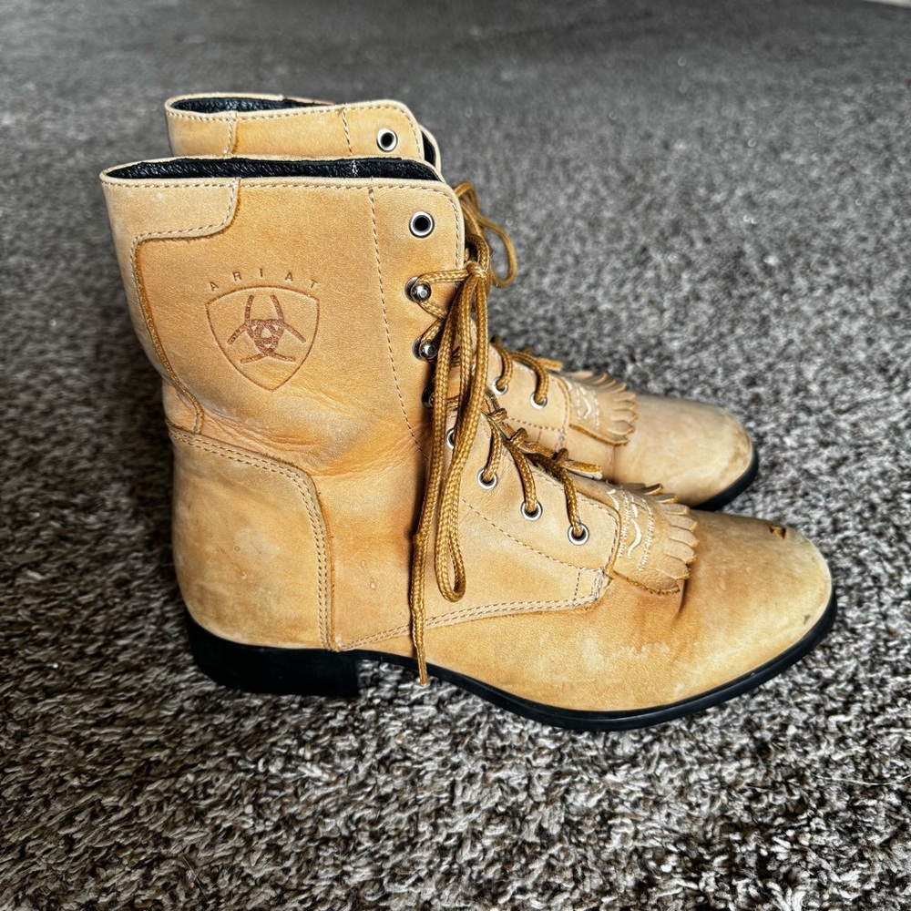 Ariat Womens 7 Western Riding Boot A1 Competitor Leather Lace Up Roper Brown Tan